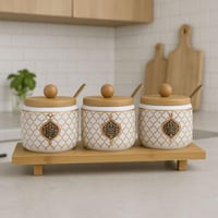 طقم بهارات سيراميك مع قواعد خشبية -3قطع -موديل بال...