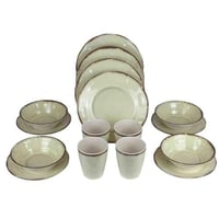 طقم سفرة ميلامين 16 قطعة – أخضر زيتوني بحواف بنية