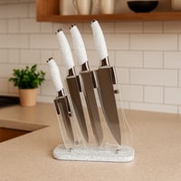 طقم سكاكين مطبخ مع حامل شفاف وقاعدة عصرية