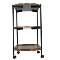 طاولة خدمة ثلاثية بعجلات – خشب طبيعي وإطار معدني