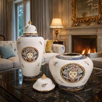 طقم فازات سيراميك فاخر بنقوش فنية كلاسيكية (قطعتين...