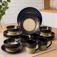 طقم سفرة سيراميك فخم بتدرجات الأزرق والبيج - 16 قط...