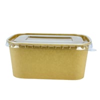 علبة طعام كرافت مستطيلة بغطاء بلاستيكي شفاف