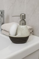 موزع صابون مع حامل إسفنجة – تصميم رخامي بقاعدة خشب...