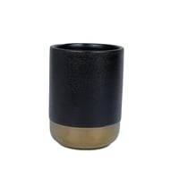 فرشاة حمام مع حافظة سيراميك أسود بلمسة ذهبية