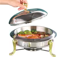 سخان بوفيه ستانلس ستيل فاخر بغطاء زجاجي ومقابض ذهب...