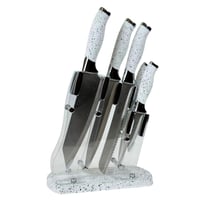 طقم سكاكين مطبخ مع حامل شفاف وقاعدة عصرية