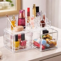 منظم مكياج شفاف متعدد الاقسام مع ادراج