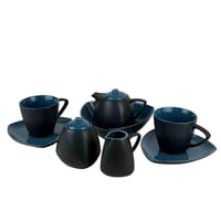 طقم شاي سيراميك فاخر باللون الأسود والأزرق السماوي...