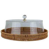 صينية تقديم مستديرة من الخيزران مع غطاء اكريلك أني...