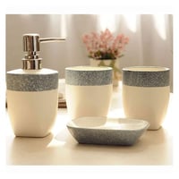 طقم حمام سيراميك أنيق 4 قطع بتصميم عصري باللون الب...