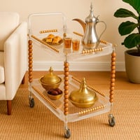 عربة ضيافة فاخرة بطابقين – أكريليك وخشب طبيعي