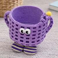 سلة تخزين كروشيه للاطفال بتصميم كرتوني