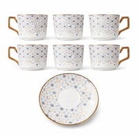 طقم فناجين قهوة مزخرف مع صحون عدد 6