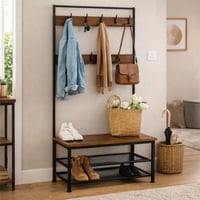 علاقة ملابس مع مقعد ورفوف احذية بتصميم صناعي