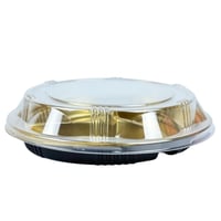 طبق تقديم دائري مقسم مع غطاء شفاف – لون ذهبي