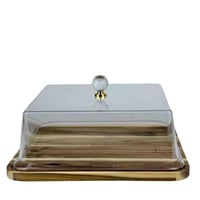 صحن تقديم مستطيل بغطاء وقاعدة خشب طبيعي