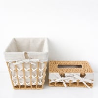 طقم سلال ويكر فاخرة مع أربطة قماشية (سلة تخزين + ع...