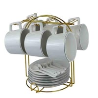 طقم فناجين قهوة بورسلان أبيض مع صحون وملاعق بتصميم...