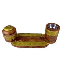 طقم مبخرة خشبي هندي فاخر بنقوش ذهبية