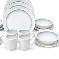 طقم سفرة بورسلان ابيض بتدرج ازرق – 16 قطعة