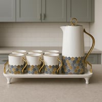 طقم تقديم خزفي فاخر بنقشة خلية النحل