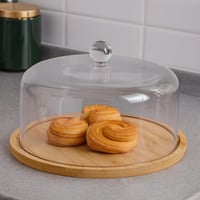 صحن تقديم خشبي مع غطاء زجاجي شفاف – تصميم أنيق لحف...