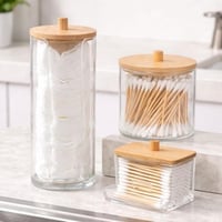 طقم علب قطن بغطاء خشبي