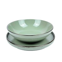 طقم سفرة سيراميك أنيق بلون أخضر زيتي - 16 قطعة