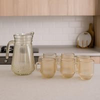 طقم عصير زجاجي فاخر بلون كهرماني