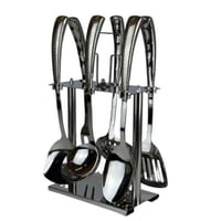 طقم أدوات مطبخ ستانليس ستيل بنقش أنيق مع حامل