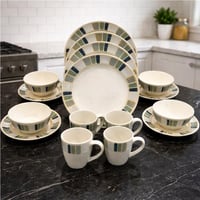 طقم سفرة بورسلان مزخرف بنقشة هندسية عصرية – 16 قطع...