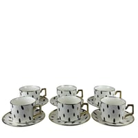 طقم فناجين قهوة بتصميم قطري أنيق – 6 قطع مع صحون