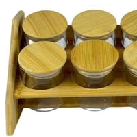 طقم بهارات بغطاء خشبي مع حامل من الخيزران – 8 عبوا...