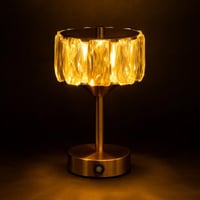 مصباح طاولة كريستالي فاخر بإضاءة LED وقاعدة ذهبية