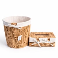 طقم سلة تخزين مع علبة مناديل منسوجة – تصميم أنيق ل...