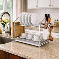 منظم اطباق ستانلس ستيل بطبقتين مع ملحقات جانبية