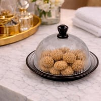 غطاء تقديم زجاجي فاخر مع صحن أسود