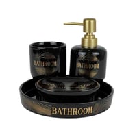 إكسسوارات حمام سيراميكي فاخر – أبيض بلمسات ذهبية