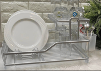 رف تجفيف أطباق من الألمنيوم بطابقين لتنظيم الصحون