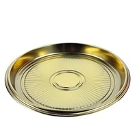 صينية تقديم دائرية ذهبية مع غطاء بلاستيكي شفاف