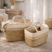 طقم سلال تخزين خوص بمقابض مريحة