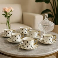 طقم فناجين قهوة بتصميم قطري أنيق – 6 قطع مع صحون