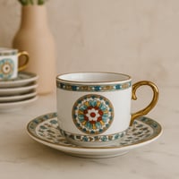 طقم فناجين شاي بورسلان مزخرف مع صحون