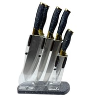 طقم سكاكين مطبخ فاخر بمقابض سوداء مزخرفة ولمسات ذه...