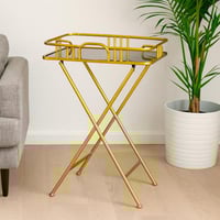 طاولة تقديم معدنية قابلة للطي باللون الذهبي