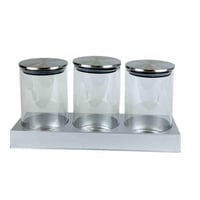 طقم برطمانات زجاجية بغطاء ستانلس ستيل وقاعدة -3قطع