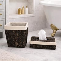 طقم سلة مهملات وعلبة مناديل من الخوص الطبيعي