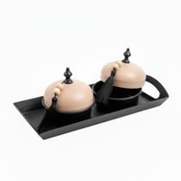 طقم تقديم أنيق بغطاء مع صينية خشب – أسود × بيج