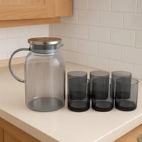 طقم تقديم عصير زجاجي مع أكواب رمادية